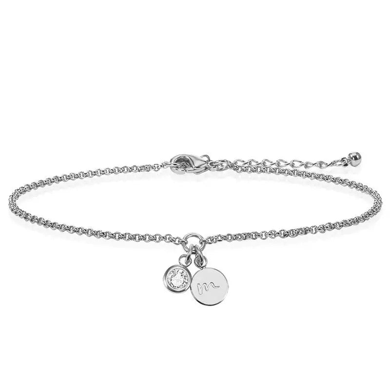 Diamond Initial Bracelet Silver