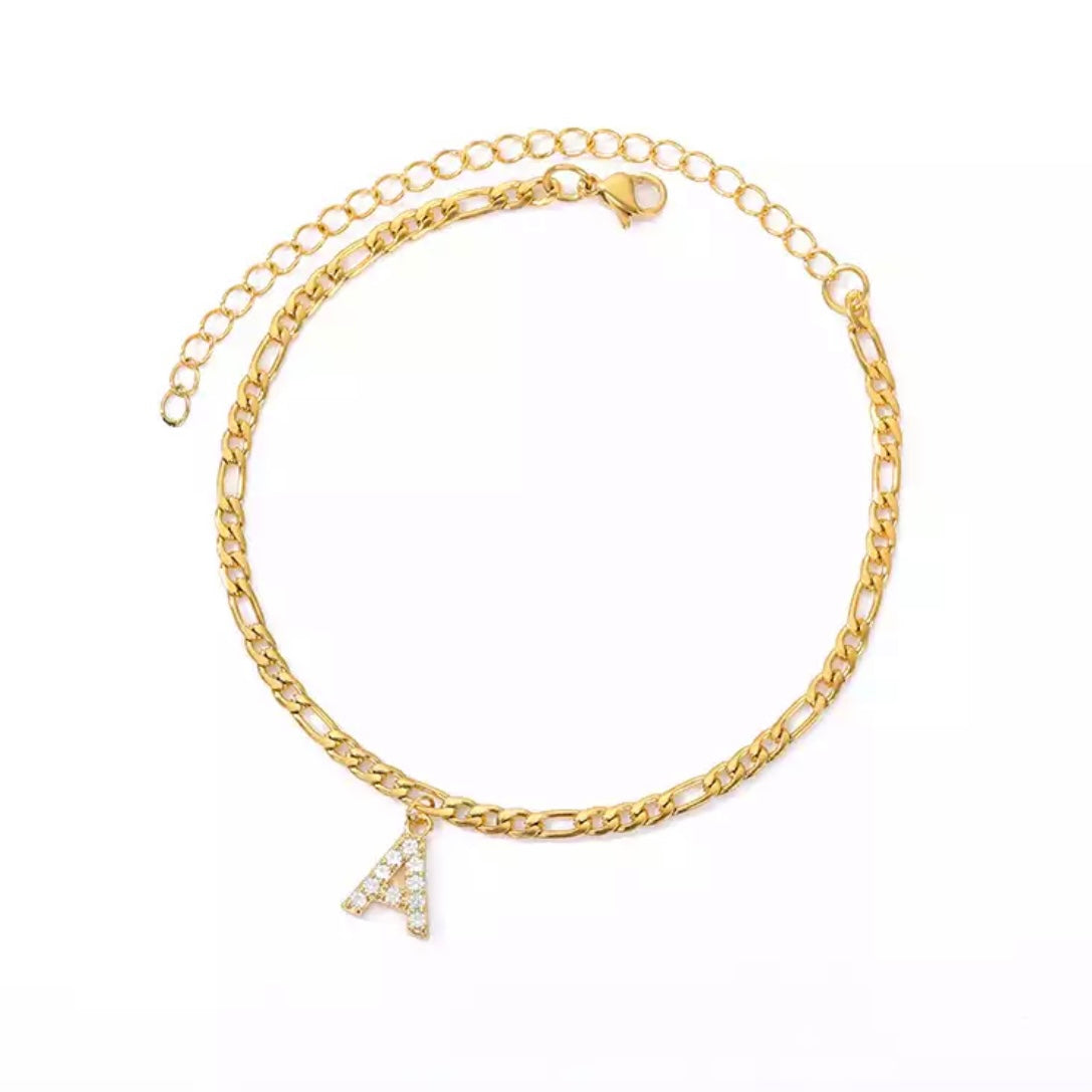 Initial Diamond Anklet Gold
