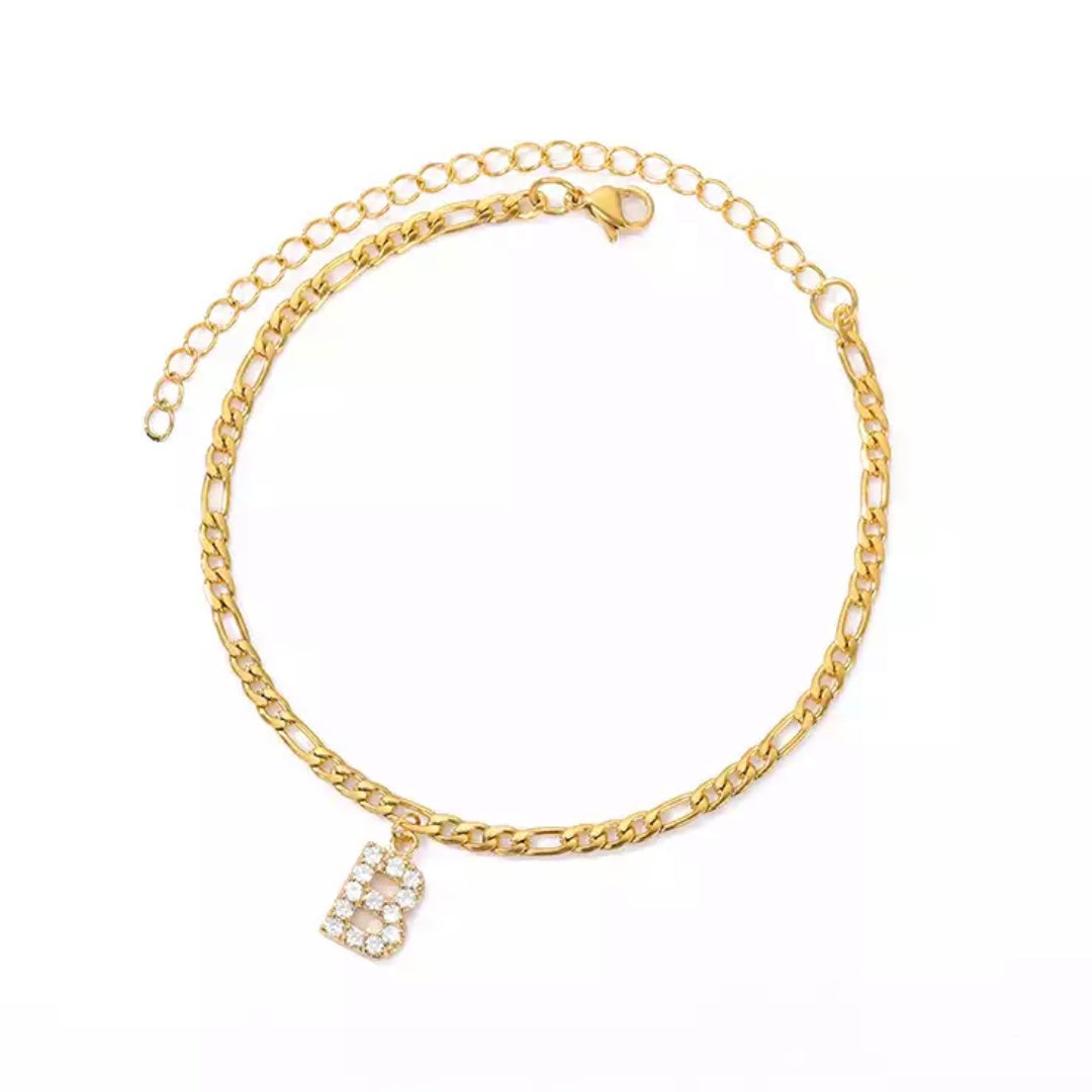 Initial Diamond Anklet Gold