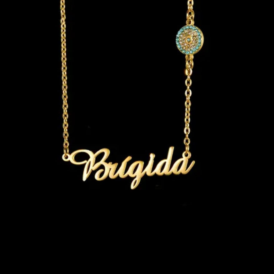 Evil Eye Nameplate Necklace