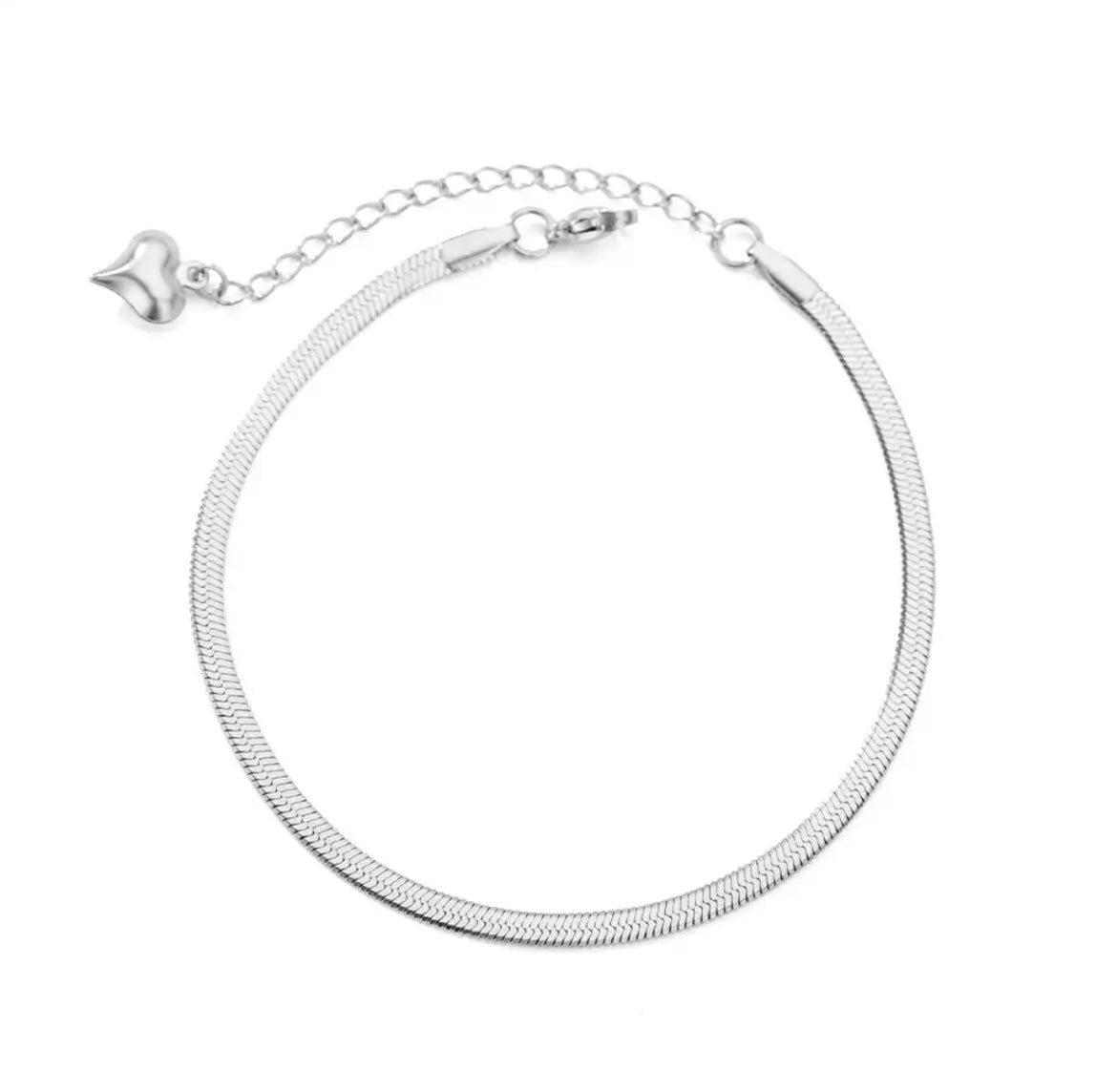 Herringbone Snake Anklet Silver