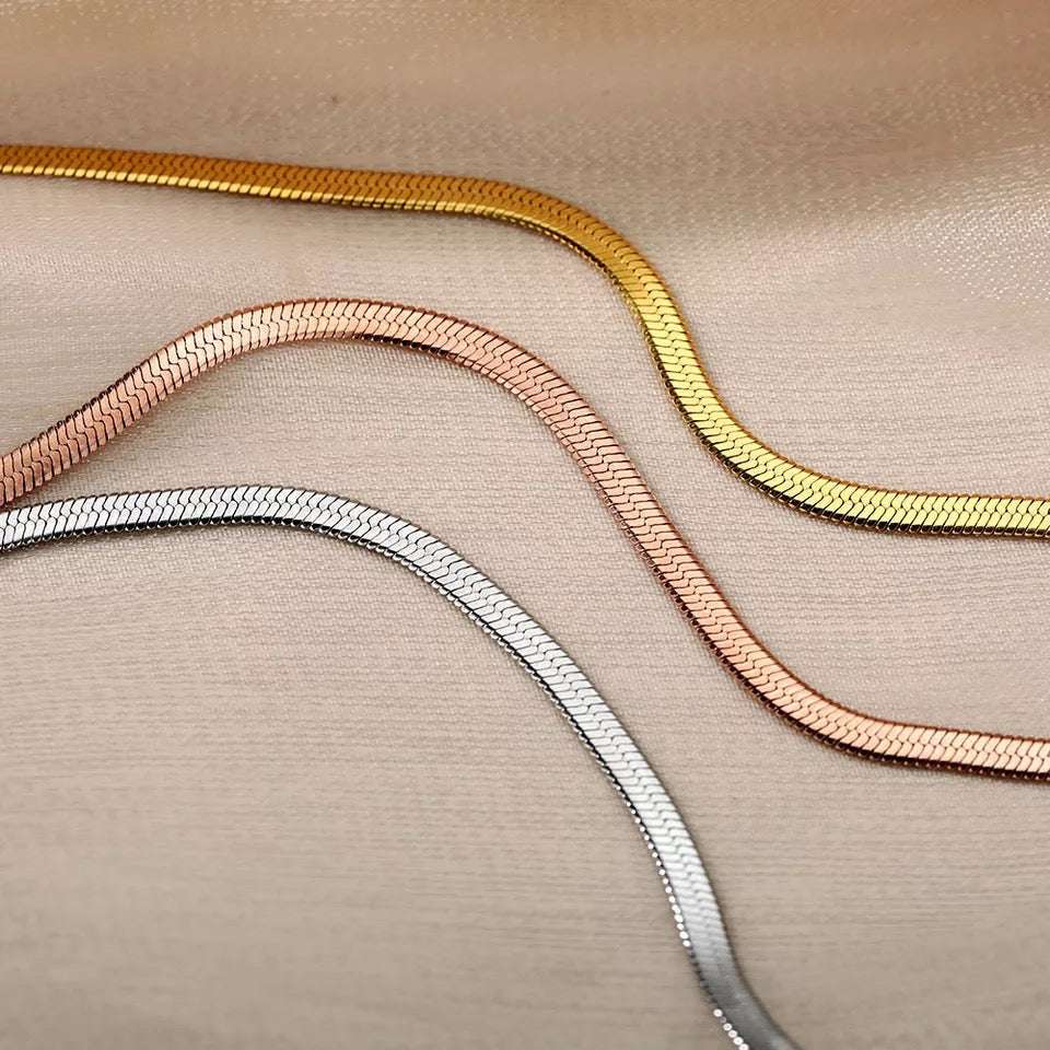 Herringbone Snake Anklet Silver
