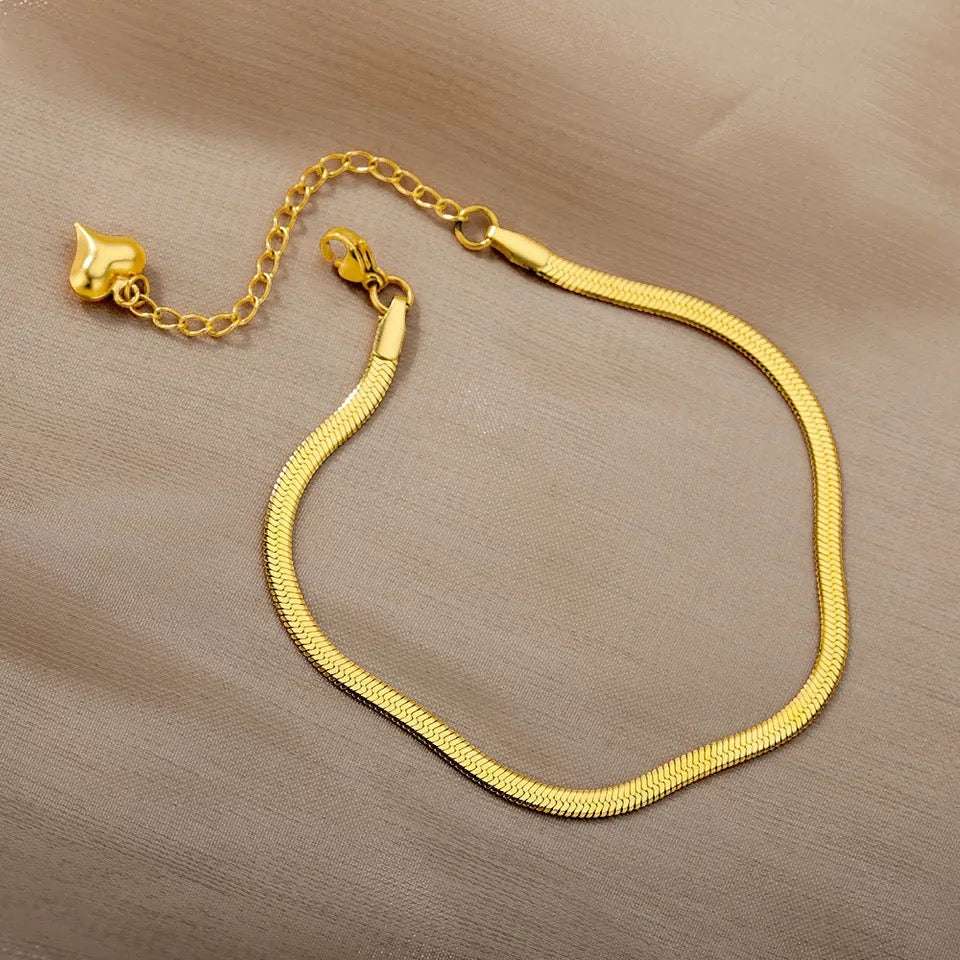 Herringbone Snake Anklet Gold
